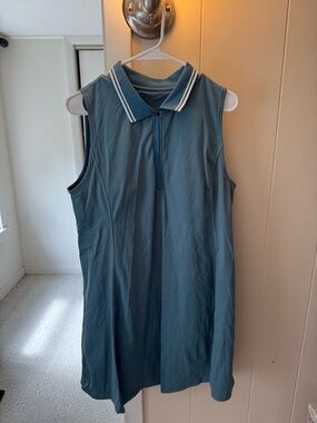 Amazon Women's Sleeveless Polo Mini Dress in Slate Blue with White Trim